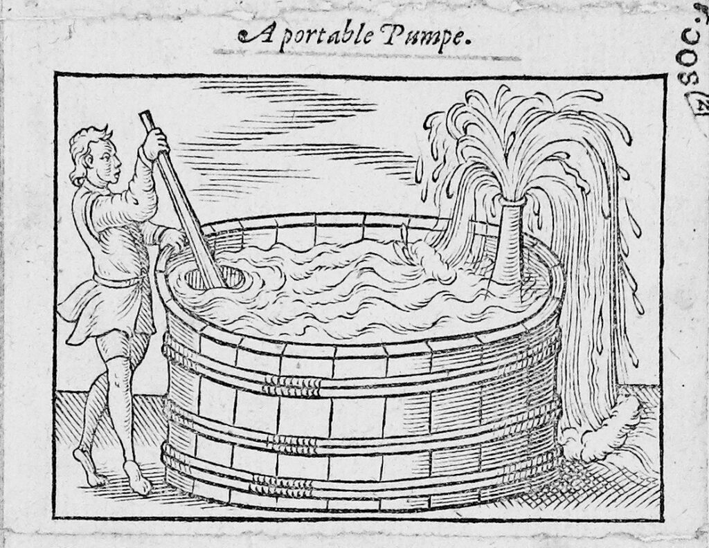 Woodcut of 'a portable pumpe'